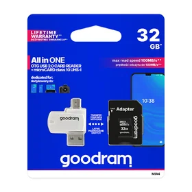 GoodRam atminties kortelė 32GB microSDHC cl. 10 UHS-I + adapteris + kortelių skaitytuvas