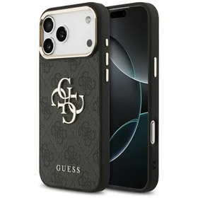 Guess 4G Big 4G Classic Logo dėklas telefonui iPhone 17 Pro Max - juodas ir auksinis