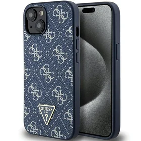 Guess 4G Triangle Metal Logo dėklas telefonui iPhone 15 Plus / 14 Plus - mėlynas
