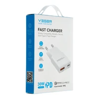 VEGER sieninis įkroviklis USB A + USB C QC PD 30W 30W1A1C baltas