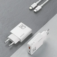 GaN Dudao A30EUL 30W USB-A / USB-C sieninis įkroviklis + USB-C - Lightning kabelis - baltas