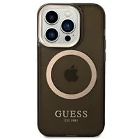 Guess GUHMP14XHTCMK iPhone 14 Pro Max 6.7" juodas/juodas kietas dėklas Auksinis kontūras Pusiau permatomas Magnetinis