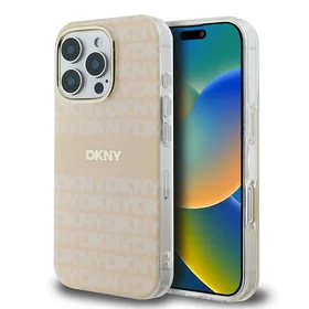DKNY Kartojamas tekstūros raštas su juosta iPhone 16 Pro Max dėklas - rožinis