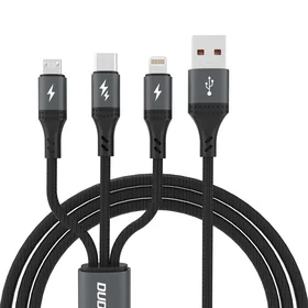 Dudao L3E 3 in 1 60W MicroUSB USB-C Lightning kabelis 1.2m - juodas