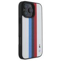 BMW M Performance trispalvių atspausdintų juostų magnetinis dėklas telefonui iPhone 16 Pro Max - baltas
