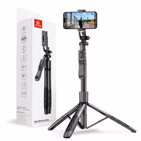 Crong SelfieGo Ultra – Aluminum Bluetooth Selfie Stick Tripod (juodas)