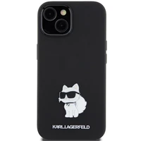 Karl Lagerfeld silikoninis Choupette Metal Pin dėklas telefonui iPhone 15 Plus / 14 Plus - juodas