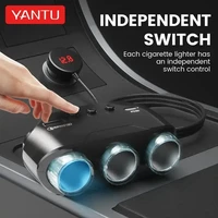 Automobilio cigarečių degiklio lizdo daliklis LM21 - 3 lizdai + USB + Type C - QC 3.0 PD 3A 122W su ekranu ir laidu