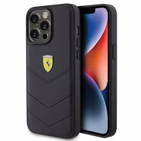 Ferrari dygsniuotas metalo logotipa dėklas iPhone 15 Pro Max – juodas