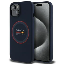 RED BULL dėklas telefonui IPHONE 15 suderinamas su MagSafe RBHMP15S24SIILVR (Silikoninis raudonas žiedas) mėlynas