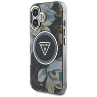 Guess Glitter Flowers Triangle Buttons Magnetinis dėklas telefonui iPhone 16 - juodas