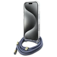 Guess Crossbody Cord 4G Print dėklas su dirželiu iPhone 16 - mėlynas
