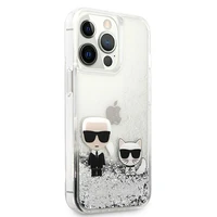 Karl Lagerfeld Skystas blizgučiai Karl&Choupette dėklas telefonui iPhone 13 Pro Max 6.7" - sidabrinis