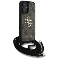 Guess 4G Big Logo Cord Stap dėklas telefonui iPhone 16 Plus - rudas