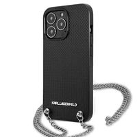 Karl Lagerfeld Odinis tekstūruotas ir grandinės dėklas telefonui iPhone 13 Pro Max 6.7" - juodas