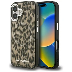 Karl Lagerfeld IML leopardinis raštas magnetinis dėklas iPhone 16 - rudas