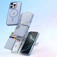 Dux Ducis Lawa odinis dėklas iPhone 16 Pro Max su nuimama magnetine pinigine - mėlynas
