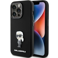 Karl Lagerfeld Silikoninis Ikonik Metal Pin dėklas telefonui iPhone 15 Pro - juodas