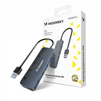 USB-A Hub Wozinsky WHS080YSS 4 x USB-A 3.0 su atskirais jungikliais, aliuminis, su 30 cm laidu - pilkas