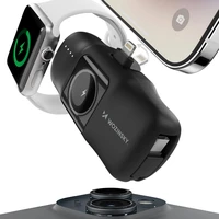 Wozinsky WF16-YLS 5000mAh 15W Lightning mini išorinė baterija su įmontuotu USB-C kabeliu ir Apple Watch įkrovikliu - juoda