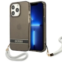Guess GUHCP13LHTSGSK iPhone 13 Pro / 13 6.1" juodas/juodas kietas dėklas permatomas dirželis