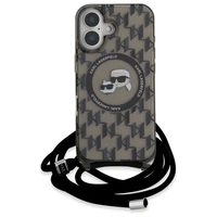 Karl Lagerfeld IML per petį monograminis Karl ir Choupette galvos MagSafe iPhone 16 dėklas - juodas
