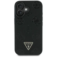 Guess Grained Hot Stamp Peony trikampio logotipo magnetinis dėklas telefonui iPhone 16 - juodas