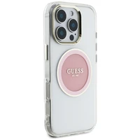 Guess IML Metal Colored Circle Classic Logo Magnetinis dėklas telefonui iPhone 16 Pro - rožinis
