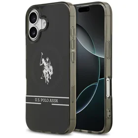 US Polo DH ir apatinės juostos logotipas Magnetinis dėklas iPhone 17 - juodas