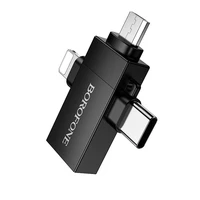 Borofone adapteris BV26D - USB į Lightning/Type C/Micro USB - juodas