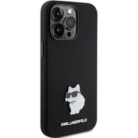 Karl Lagerfeld Silikoninis Choupette Metal Pin dėklas telefonui iPhone 15 Pro - rožinis