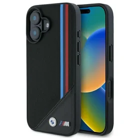 BMW M Meshed Tricolor Stripes MagSafe dėklas iPhone 16 - juodas