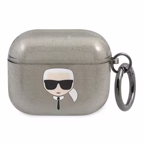 Karl Lagerfeld blizgus Karl's Head dėklas AirPods 3 ausinėms - juodas
