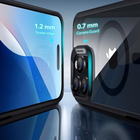 ESR Classic Hybrid Halolock Magnetinis dėklas telefonui + grūdintas stiklas iPhone 16 Pro Max - skaidrus su juodu rėmeliu