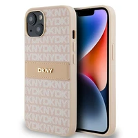 DKNY odinis mono juostelės ir metalinis logotipas dėklas iPhone 15/14/13 - rožinis