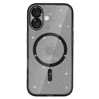 Glitter Magsafe dėklas telefonui iPhone 16 juodos spalvos skaidrus