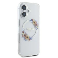 Guess IML Gėlių vainikas Magnetinis dėklas telefonui iPhone 16 Plus - skaidrus