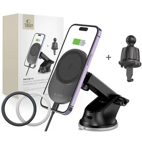 Tech-Protect MM15W-V1 automobilinis telefono laikiklis su MagSafe 15W belaidžiu įkrovikliu prietaisų skydeliui / oro angai - juodas