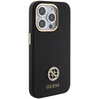 Guess silikoninis Logo Strass 4G dėklas telefonui iPhone 15 Pro - juodas