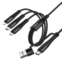 Kabelis 3in1 USB C / USB A į Lightning + USB C + Micro USB Hoco 1 m X123 juodas