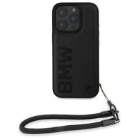 BMW Signature Leather Wordmark Cord Case for iPhone 16 Pro - Juodas