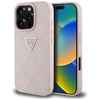 Guess Hot Stamp 4G Pattern Triangle Metal Logo dėklas telefonui iPhone 16 Pro Max - rožinis