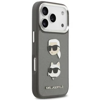 Karl Lagerfeld FW Grained Karl & Choupette Heads Pins & Logo dėklas telefonui iPhone 17 Pro - pilkas