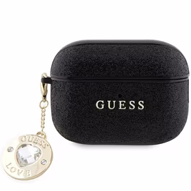 Guess GUAP2PGEHCDK dėklas AirPods Pro 2 - juodas Fixed Glitter Heart Diamond Charm