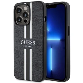 Guess GUHMP13LP4RPSK iPhone 13 Pro / 13 6.1" juodas/juodas kietas dėklas 4G Printed Stripes MagSafe