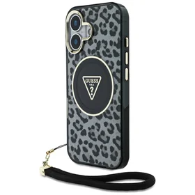 Guess HC IML leopardas trikampio virvelės dirželis MagSafe dėklas iPhone 16 - juodas