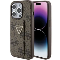 Guess Grip Stand 4G Triangle Strass dėklas telefonui iPhone 15 Pro - rudas