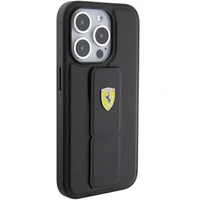 Ferrari Grip Stand Metal Logo dėklas iPhone 15 Pro Max – juodas