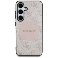 Dėklas telefonui Guess 4G Round Patch Classic Logo MagSafe Samsung Galaxy S25 rožinis