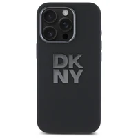 DKNY skystos silikoninės medžiagos dėklas telefonui su metaliniu logotipu iPhone 16 Pro - juodas